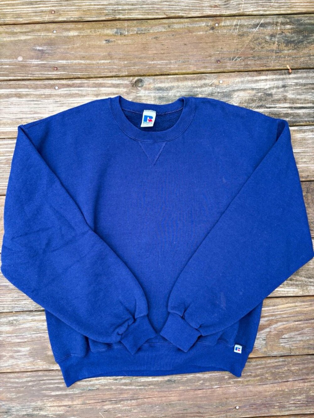 Vintage 90s Russell Athletic Blank Navy Blue Crewneck Sweatshirt XL V Notch